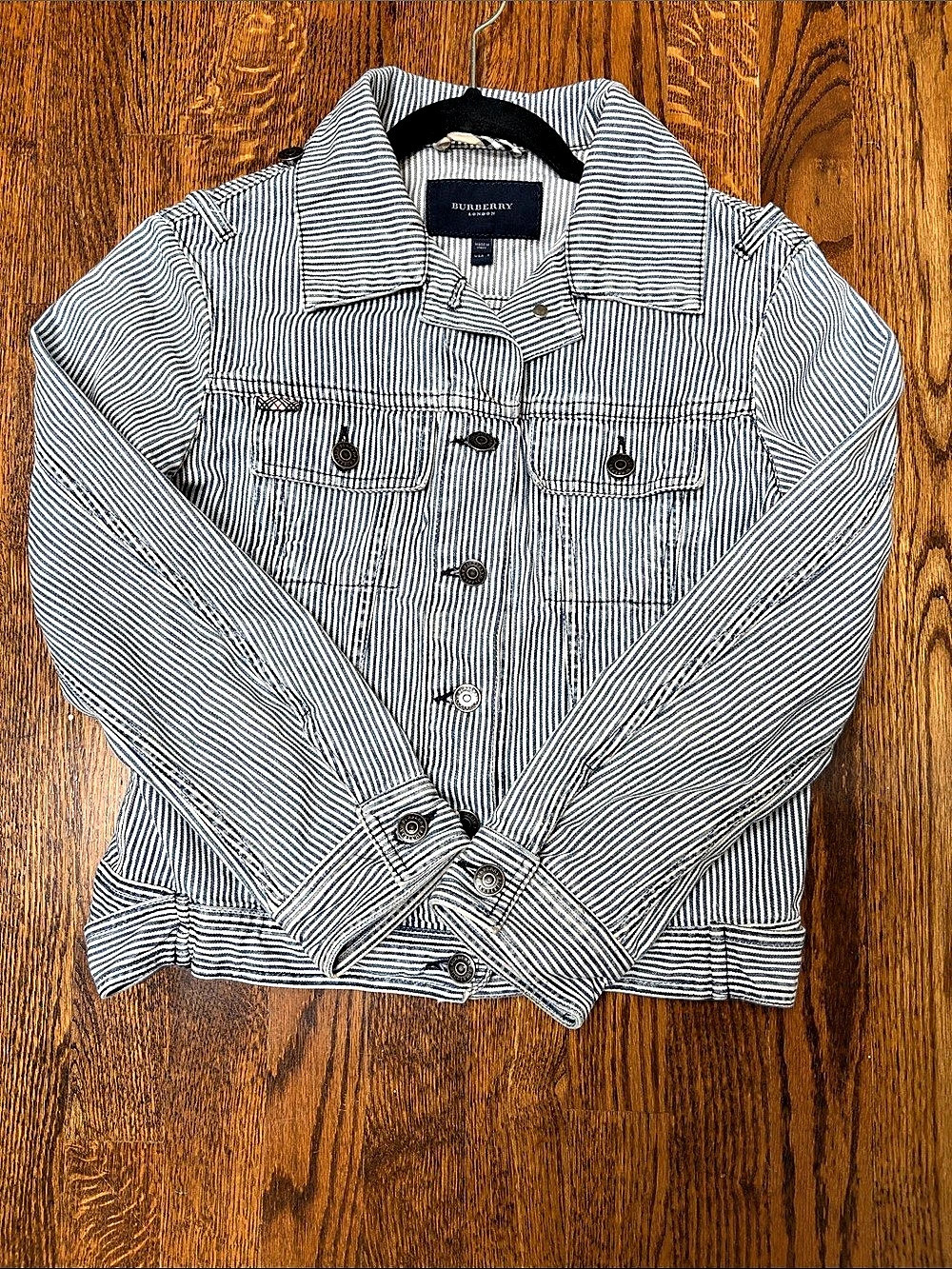 Burberry Striped Cotton Jacket in Blue & White Size Small Like New